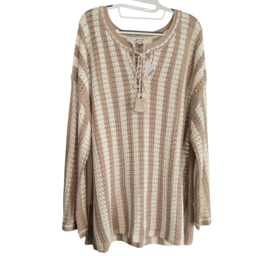 Cato Bohemian Striped Crochet Top Size 22/24W NWT - Picture 2 of 7